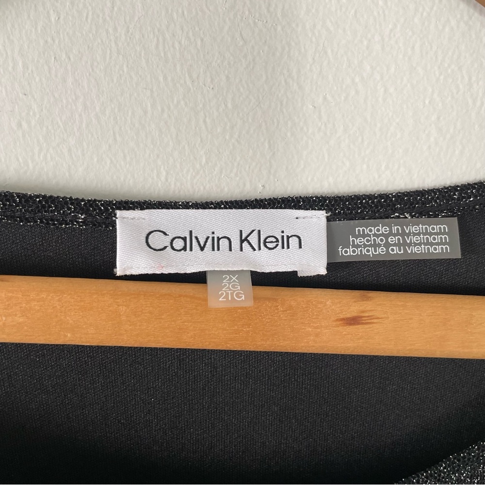 NWT New Calvin Klein Woman Black Metallic Thread Tie Side Long Sleeve Top 2X - Picture 4 of 6